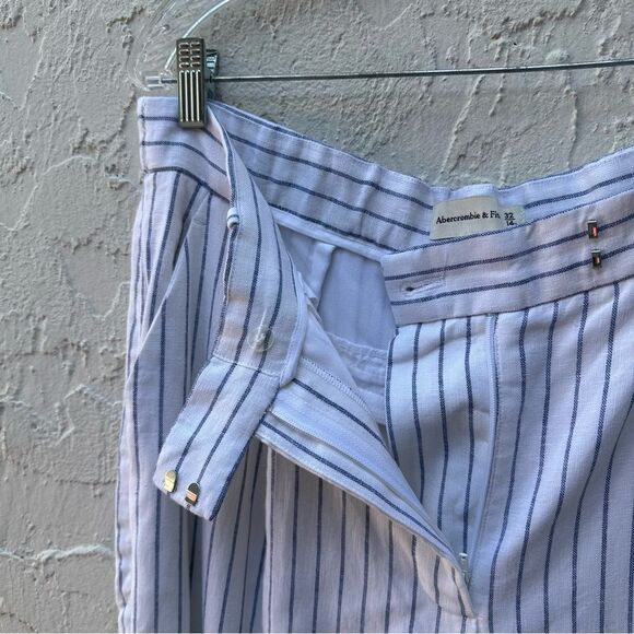 ABERCROMBIE Pants Women 32 High Ultra Wide Leg Linen Pinstripe Office Resort - Picture 6 of 12